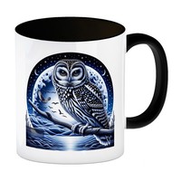 Eule Auf Einem Ast Im Mondschein Kaffeebecher In Schwarz