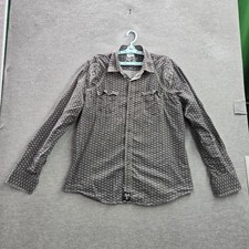 Wrangler Rock 47 Men Button Up Shirt XL Gray Embroidery Geometric Y2K READ