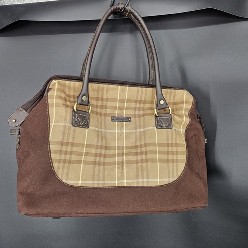 Eddie Bauer Brown Plaid 18" Overnight Weekender Bag Soft Travel Tote Carry On