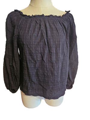 MAX STUDIO size small bouse black gauze puff sleeves elastic-trimmed neckline