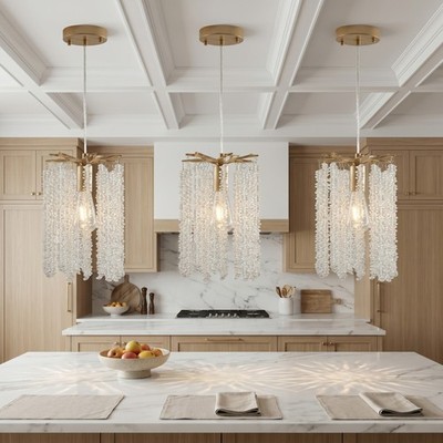 3 Pack Modern Gold LED Crystal Chandelier Raindrop Pendant Light Kitchen Fixture