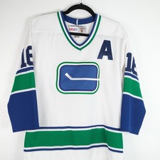Vtg 90's Vancouver Canucks CCM Jersey Youth Boys L XL Linden #16 White Orca