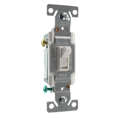 EATON COOPER C1303-7LTW-L LIGHTED TOGGLE SWITCH, 3-WAY, 15A, 120V, WHITE