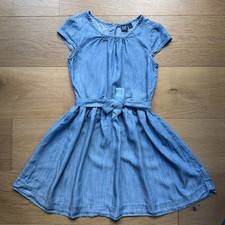Gap Kids Girls Large Denim Tencel Flowy Dress Blue Short Sleeve Tie Belt