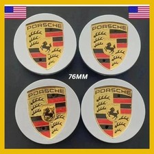 4 Porsche Silver Center Caps Concave 76mm Royal Crest 992 Cayenne 911 Carrera