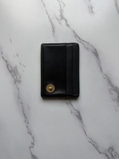 Versace Black Leather Card Holder Gold Medusa Medallion Slim Card Case