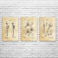 Plumbing Patent Wall Art Set of 3 Poster, Canvas or Framed Plumbing Art