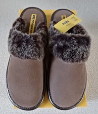 Nordikas Ladies Suede Beige Taupe Mules Faux Fur Trim Sz UK 6 EU 39 BNIB