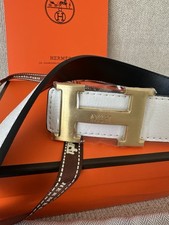 CINTURA LUSSO HERMÈS - NUOVA - 38MM REVERSIBLE LEATHER - 115cm - White&Black ORO