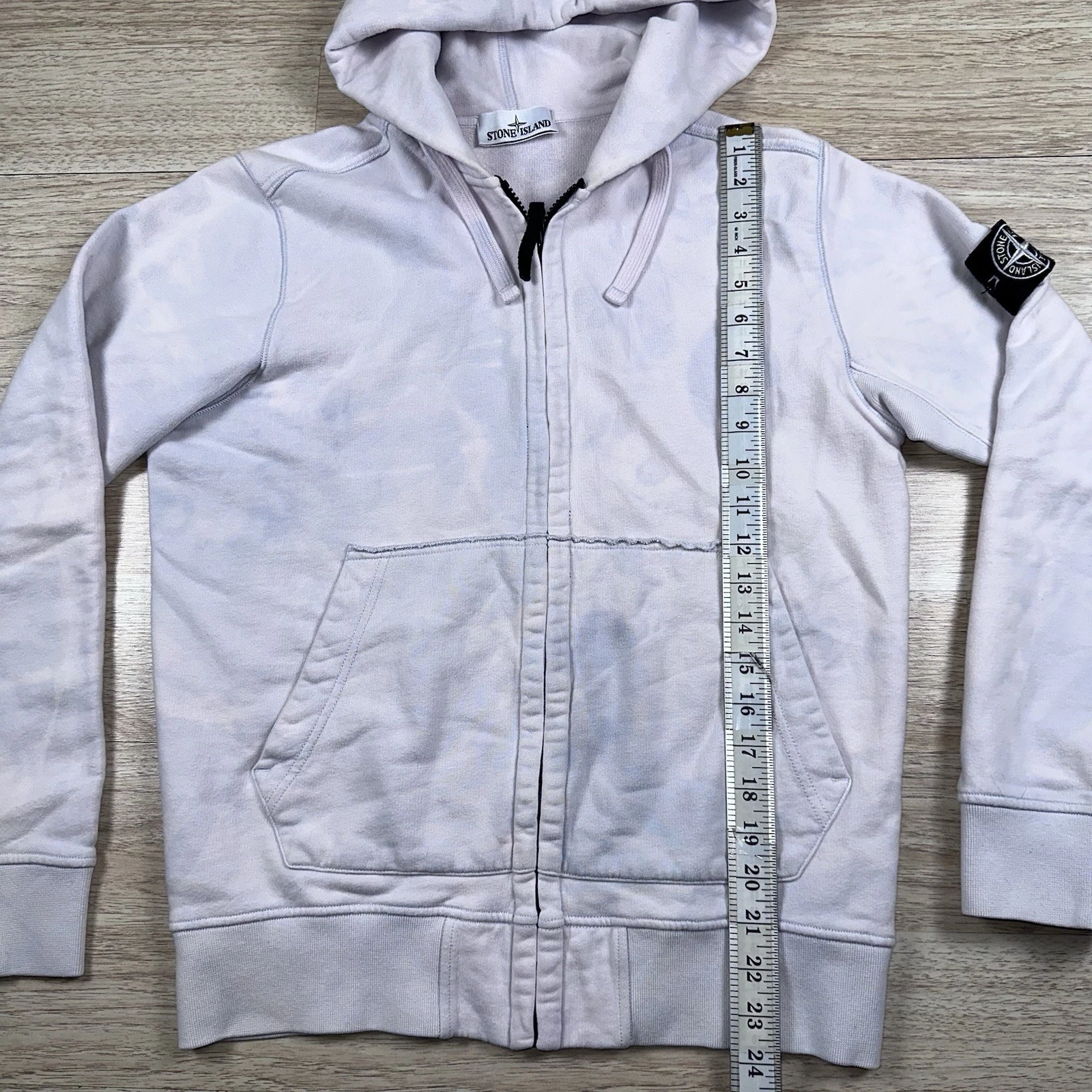 STONE ISLAND Pullover Badge Felpa con Cappuccio Blu Cielo Tie Dye Taglia Media M