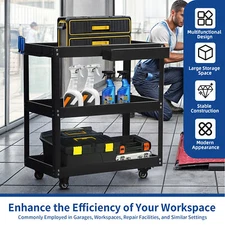 3-Tier Tool Cart W/ Wheels Durable Steel Utility Cart for Garage Workshop 400 LB