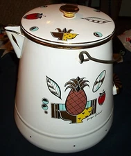 VINTAGE LARGE GEORGES BRIARD EMAMELWARE COFFEE POT, KETTLE 12" TALL X 10 1/2"