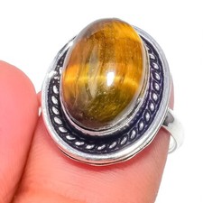 Tiger's Eye Gemstone Handmade 925 Sterling Silver Jewelry Ring Sz 7.5 US 
