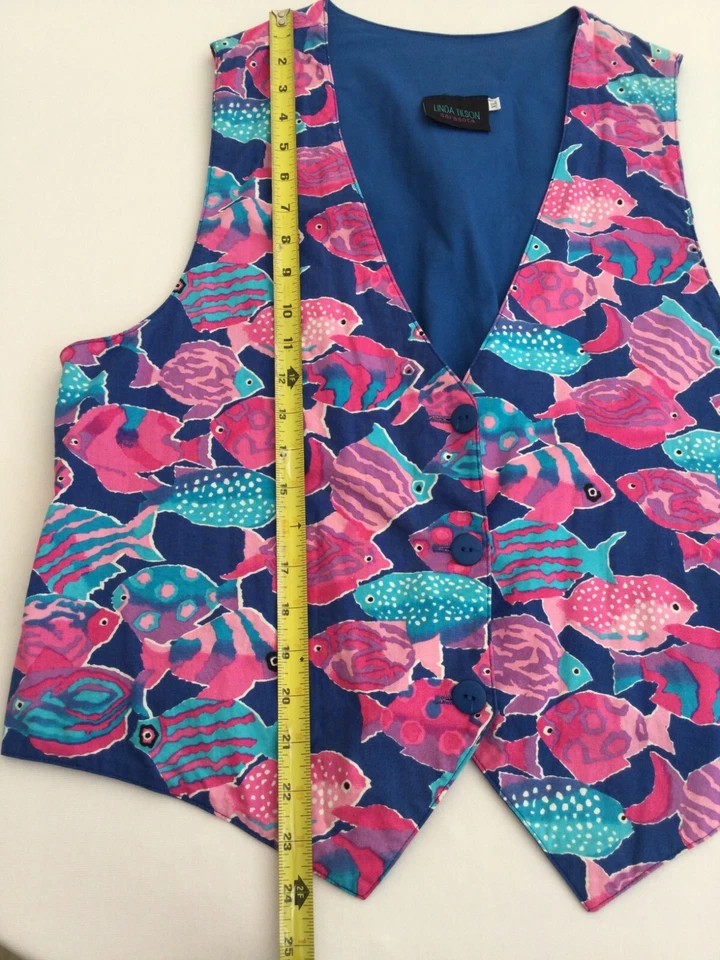Vintage Linda Tilson Vest Shorts Set 2-Piece Size XL Tropical Fish Art to Wear - Image 4 of 4