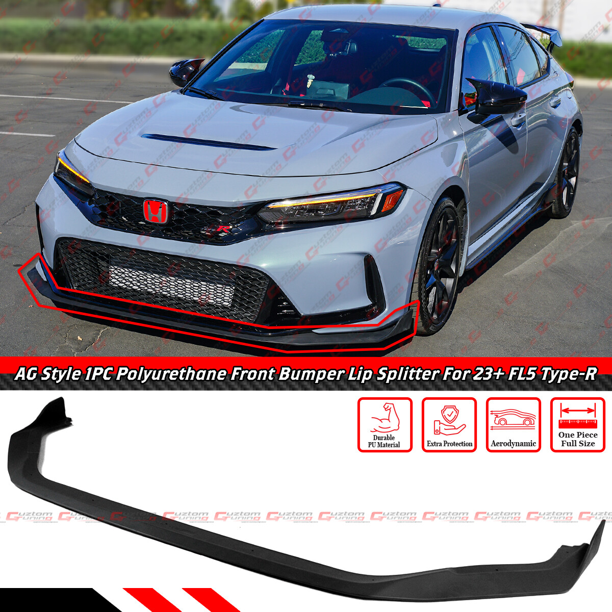 For 2023-25 Honda Civic Type-R FL5 AG Style PU Front Bumper Lip