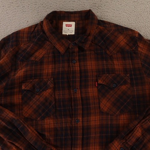Levis Shirt Mens 2XL Blue Orange Check 100% Cotton Twill Flannel Button Up - Picture 3 of 14