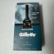 Gillette Intimate Pubic Hair Razor ~  1 Handle, 2 Cartridges & 1 Shower Hook NEW