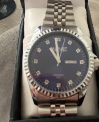 August Steiner men s stainless watch diamond accent dial water Resistant New