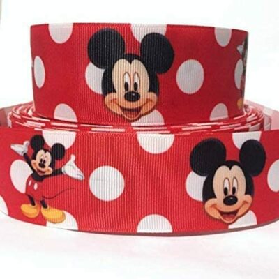 GROSGRAIN RIBBON 5/8'', 7/8'', 1.5'', 3'' Mickey Mouse White dots Red Printed M1M