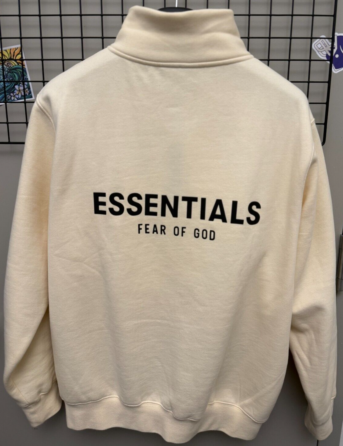 Fear of God Essentials Oversized Cream Half Sweatshirt Size Small