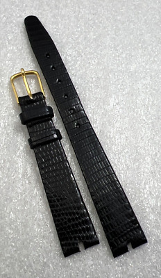 Women Gloss Black Lizard Watch Strap 13 x 10mm with Cut Extra Thin Germany