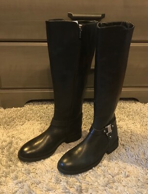 calf black leather knee high boots sz 