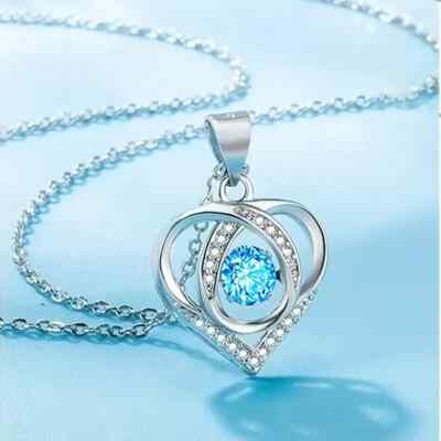 Elegant Blue Rhinestone Decor Heart Pendant Necklace Holiday Trend Gift