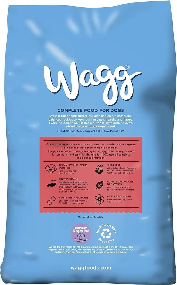Wagg Meaty Goodness Complete Dry Adult Dog Food Beef Dinner 12kg FRee Shipping A - Image 3 of 4