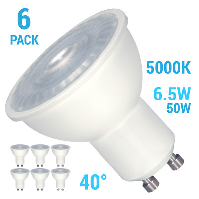 6 Pack Satco S9385 40 Degree LED Bulbs 6.5W=50W 120V MR16 Twist & Lock GU10 50K