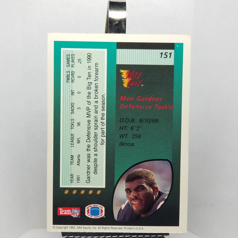 Wild Card 1992 NFL Moe Gardner 1000 Stripe (WARNING SMOKE SMELL!) - Image 2 of 2