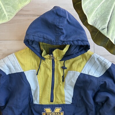 etown ローライダー　90's Michigan シャツ Vintage 90s Starter Michigan Wolverines Puffy Pullover Jacket Coat