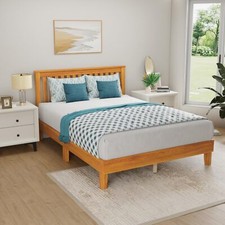 Wood Platform Bed Frame Solid Wood Foundation/Wood Slats Support with Headboard
