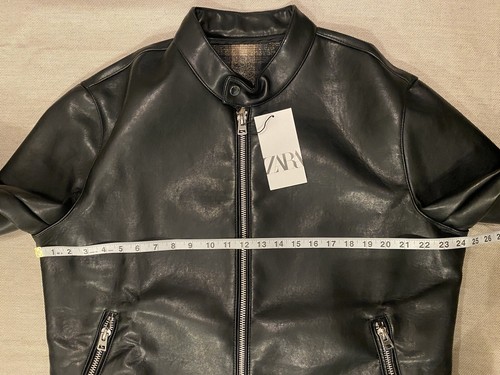 🩷Zara Mens Size XL Faux Leather Biker Jacket Black with Tartan Lining New - Picture 3 of 24