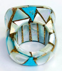 HSN Colleen Lopez Sterling Silver Mother Of Pearl & Turquoise Inlay Ring Size 5 — photo 4
