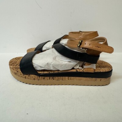Wanted Womens 8 M Black Cork Platform Strappy Sandals NIB YV3