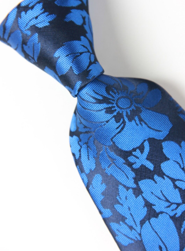 Cravatta uomo classica floreale blu nero jacquard seta cravatta fazzoletto set gemelli - Foto 3 di 7