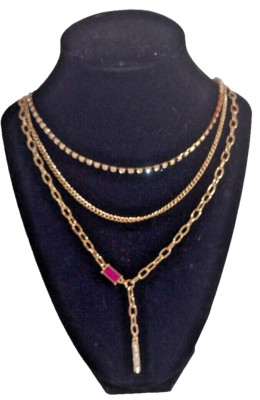Nordstrom Rack Damen Triple Gold Plated Triple Halskette mit Kristallen & Ketten