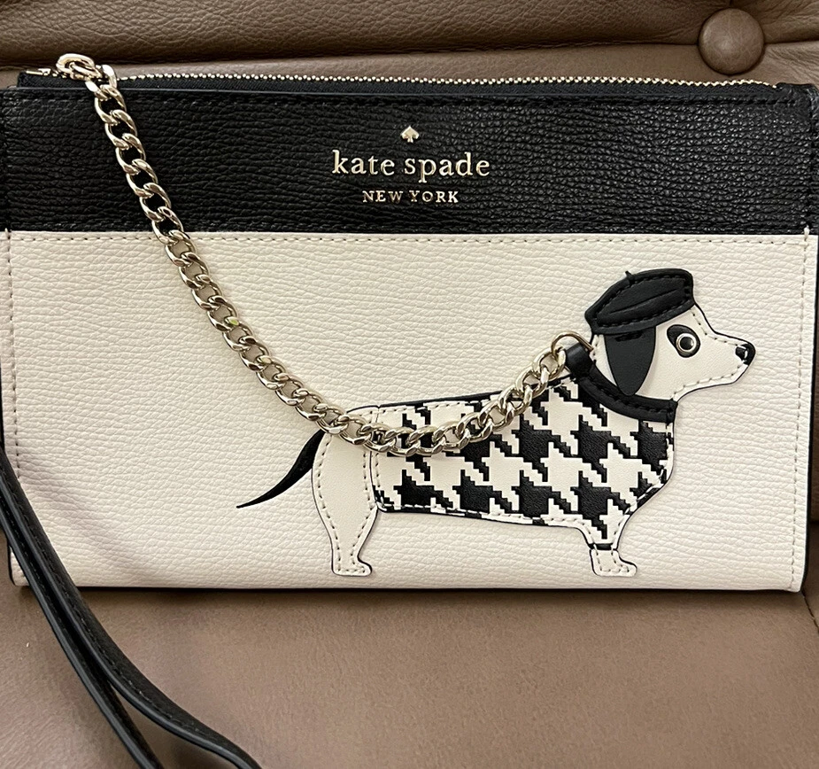 Kate Spade Dachshund Houndstooth Claude Fetch Wristlet Bag Clutch