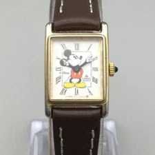 Lorus Disney Tank Watch Women 16mm V810-5000 Mickey Mouse Gold Tone New Battery