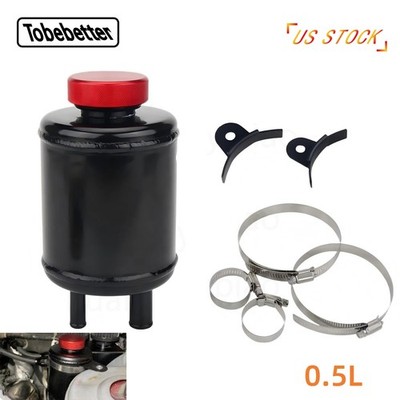 Black Universal Power Steering Racing Tank Fluid Reservoir Aluminum w/ Clamps US