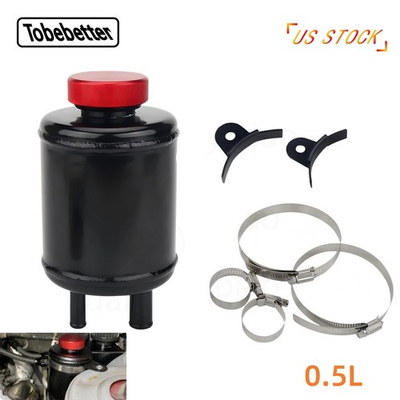 #ad Black Universal Power Steering Racing Tank Fluid Reservoir Aluminum w Clamps US $27.70