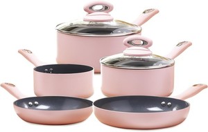Cermalon Blush Rose 5-Piece Ensemble de cuisine en céramique - Sauce-pans à frire