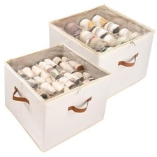 2-Pack Shoe Storage Organizer for Closet - Large Capacity Fits 16 Beige-2 Pack