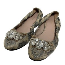 Miu Miu Flower Jacquard Beaded Pumps Ballet Flats, Size 38, Gray Women USED