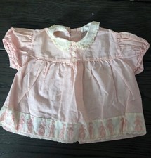 Vintage 1960's Baby in the Carriage Bo Peep Infant Baby Dress Pink Needlepoint