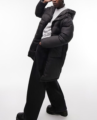 NEW Topman Men's Long Line Oversized Puffer Coat with Fishtail