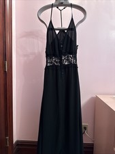Vintage LF Stores Black Chiffon Maxi Dress Lace Midriff Sleeveless Women’s S