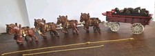 Vtg Cast Iron 8 Clydesdales Wagon Team 31 Wood Barrels Hitch Draft Horse No Men