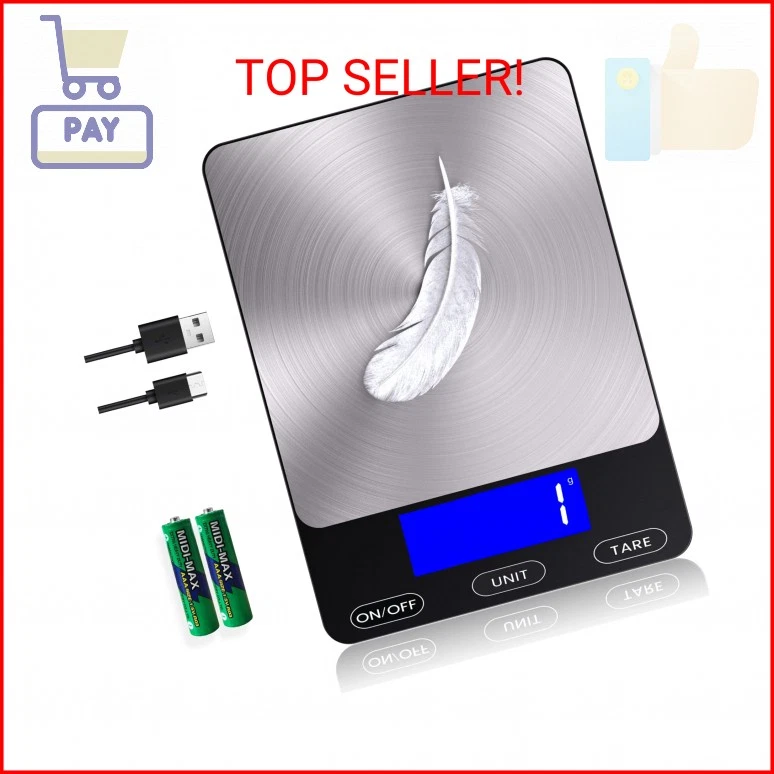 Food Scale -33lb Digital Kitchen Scale for Food Ounces Grams Rechargeable 304 St