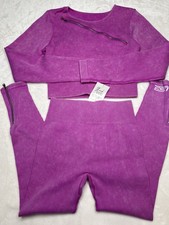 Pink Two-Piece Leggings And Crop Top Set W/ Zipper Detail Brand New Size L